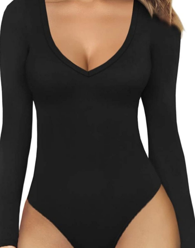 Black Deep V Neck Bodysuit